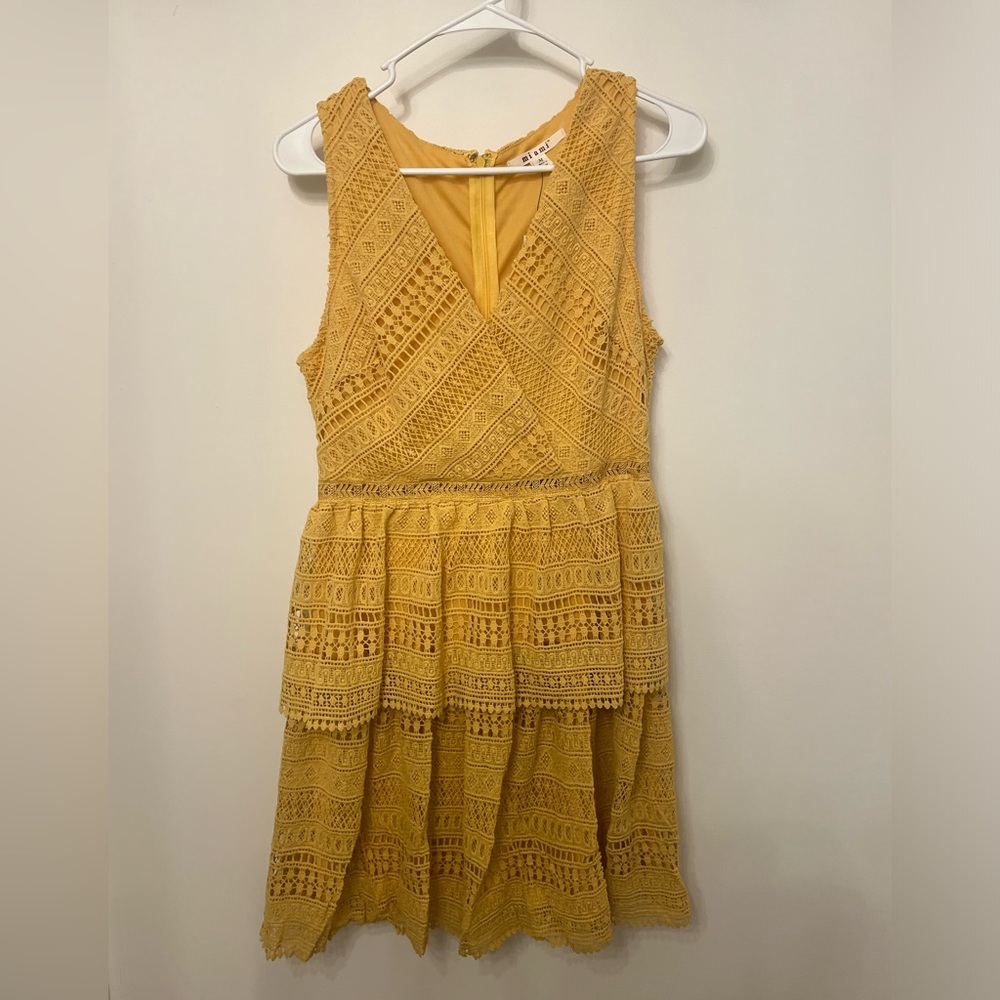 Francesca’s Miami Yellow Peplum Eyelet Dress